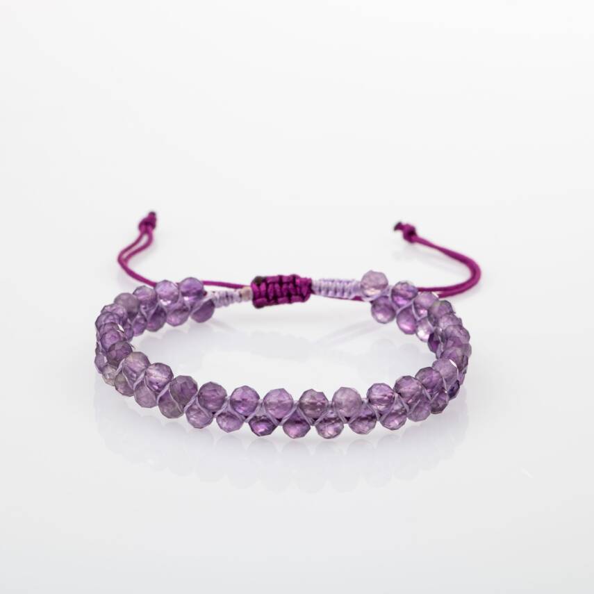 Ametist 3-4mm Çift Sıra Doğal Taş Bileklik - 4