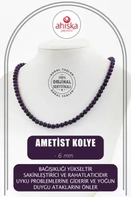 Ametist 6 mm Dizi Doğal Taş Kolye - 1
