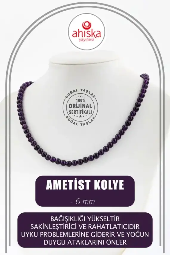 Ametist 6 mm Dizi Doğal Taş Kolye - 1