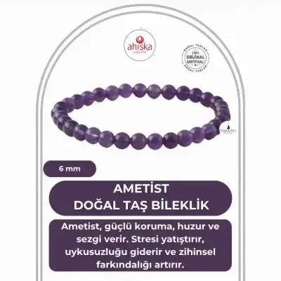 Ametist 6mm Doğal Taş Bileklik - 1