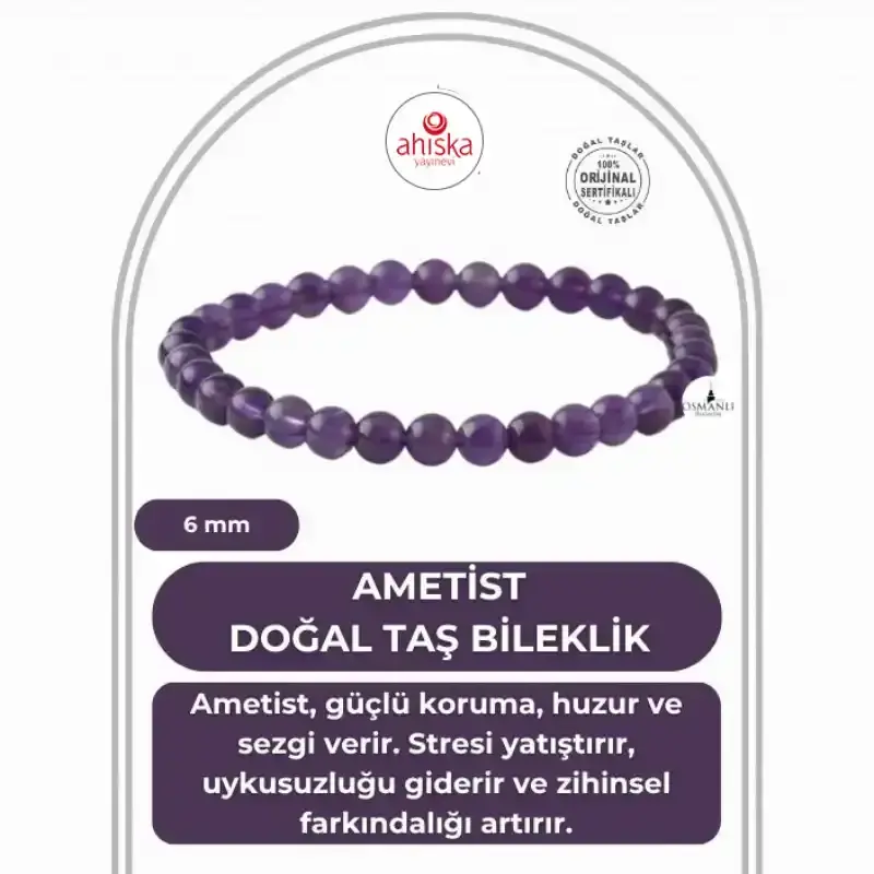 Ametist 6mm Doğal Taş Bileklik - 1