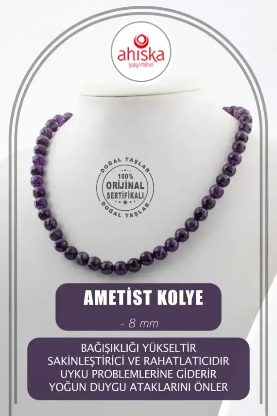 Ametist 8 mm Dizi Doğal Taş Kolye - 1