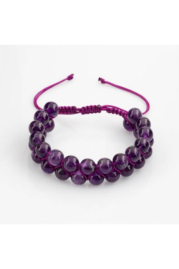 Ametist 8mm Çift Sıra Makrome Doğal Taş Bileklik - 2