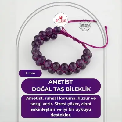 Ametist 8mm Çift Sıra Makrome Doğal Taş Bileklik - Doğal Taş (1)