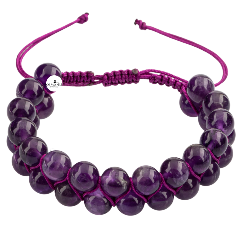 Ametist 8mm Çift Sıra Makrome Doğal Taş Bileklik - 2