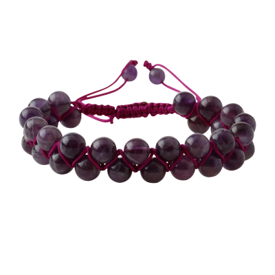 Ametist 8mm Çift Sıra Makrome Doğal Taş Bileklik - 5