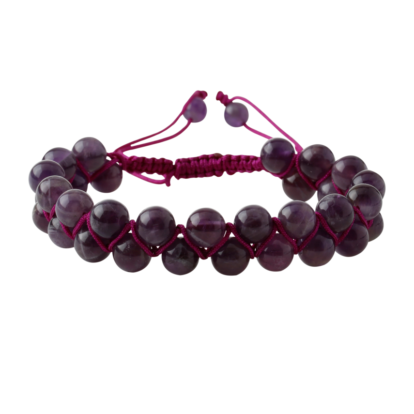 Ametist 8mm Çift Sıra Makrome Doğal Taş Bileklik - 5