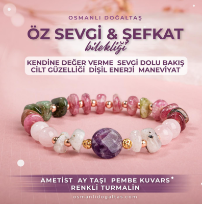 Ametist-Ay Taşı-Pembe Kuvars-Renkli Turmalin Doğal Taş Bileklik - Osmanlı Doğaltaş