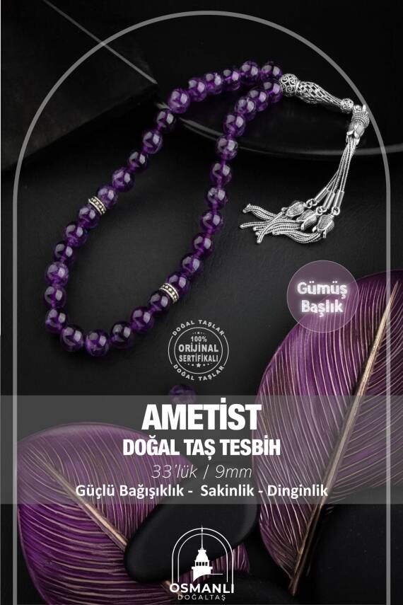 Ametist Doğal Taş 9mm Gümüş Tesbih - 1