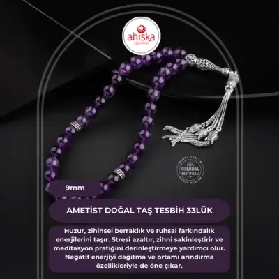 Ametist Doğal Taş 9mm Gümüş Tesbih - Doğal Taş (1)