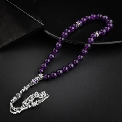 Ametist Doğal Taş 9mm Gümüş Tesbih - 3