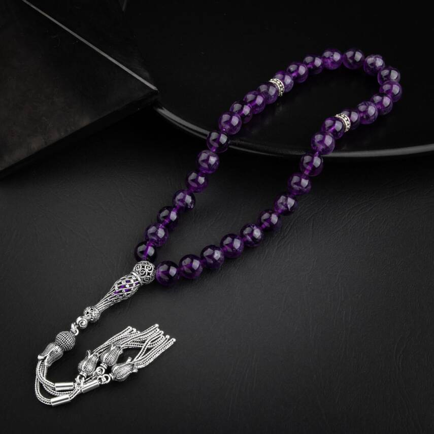 Ametist Doğal Taş 9mm Gümüş Tesbih - 3