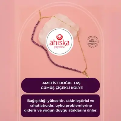 Ametist Doğal Taş Gümüş Çiçekli Kolye - Doğal Taş (1)