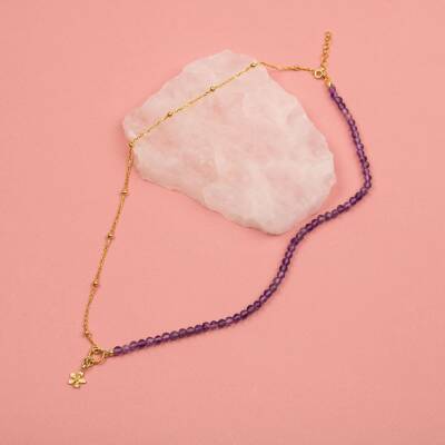 Ametist Doğal Taş Gümüş Çiçekli Kolye - Osmanlı Doğaltaş