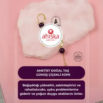 Ametist Doğal Taş Gümüş Çiçekli Küpe - Doğal Taş (1)