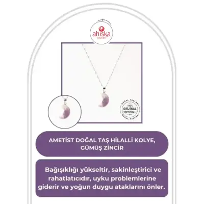 Ametist Doğal Taş Hilalli Kolye, Gümüş Zincir - Doğal Taş (1)