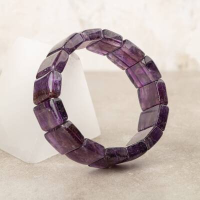Ametist Doğal Taş Kare Kesim Geniş Kesim Bileklik - 2