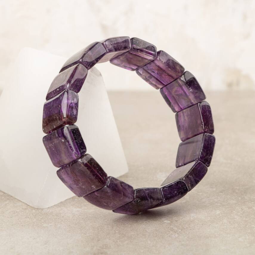 Ametist Doğal Taş Kare Kesim Geniş Kesim Bileklik - 2