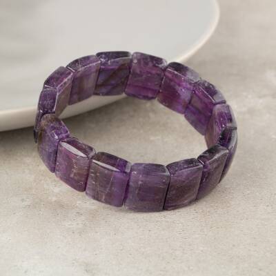 Ametist Doğal Taş Kare Kesim Geniş Kesim Bileklik - 3