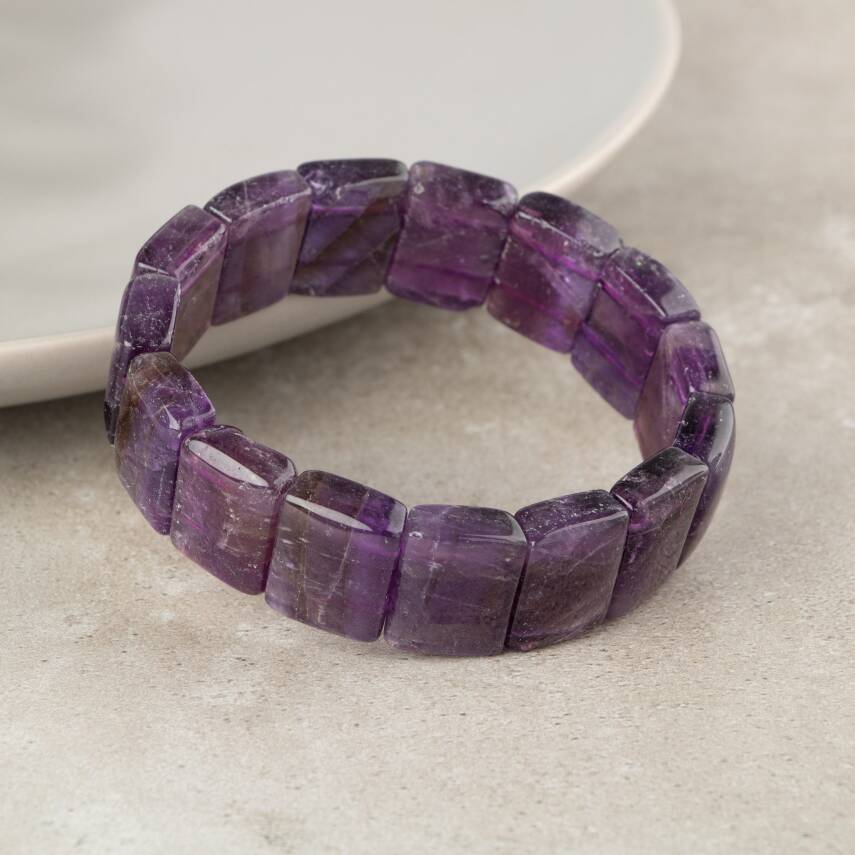 Ametist Doğal Taş Kare Kesim Geniş Kesim Bileklik - 3