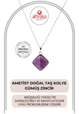 Ametist Doğal Taş Kolye, Gümüş Zincir - Doğal Taş (1)