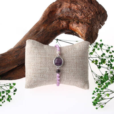 Ametist Doğal Taş Makrome Örgü Bileklik - 2