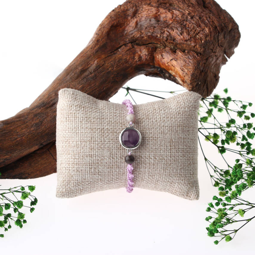 Ametist Doğal Taş Makrome Örgü Bileklik - 2