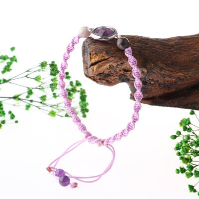 Ametist Doğal Taş Makrome Örgü Bileklik - 3