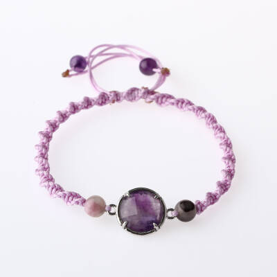 Ametist Doğal Taş Makrome Örgü Bileklik - 4