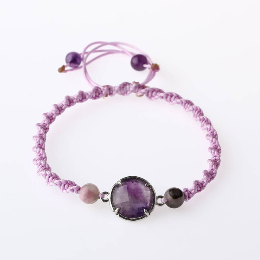 Ametist Doğal Taş Makrome Örgü Bileklik - 4