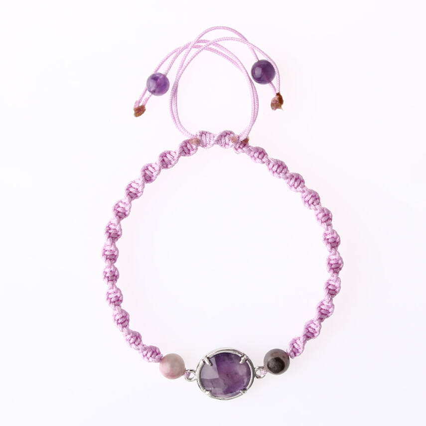 Ametist Doğal Taş Makrome Örgü Bileklik - 5