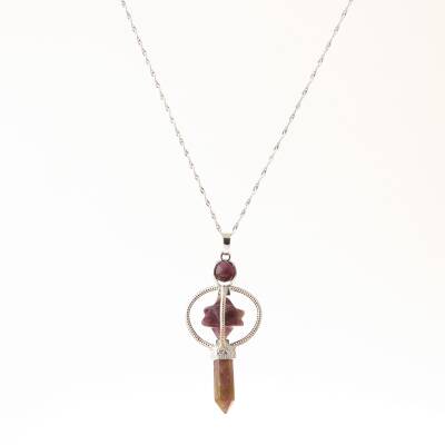 Ametist Doğal Taş Markapon Yıldızlı Kolye, Gümüş Zincir - 2