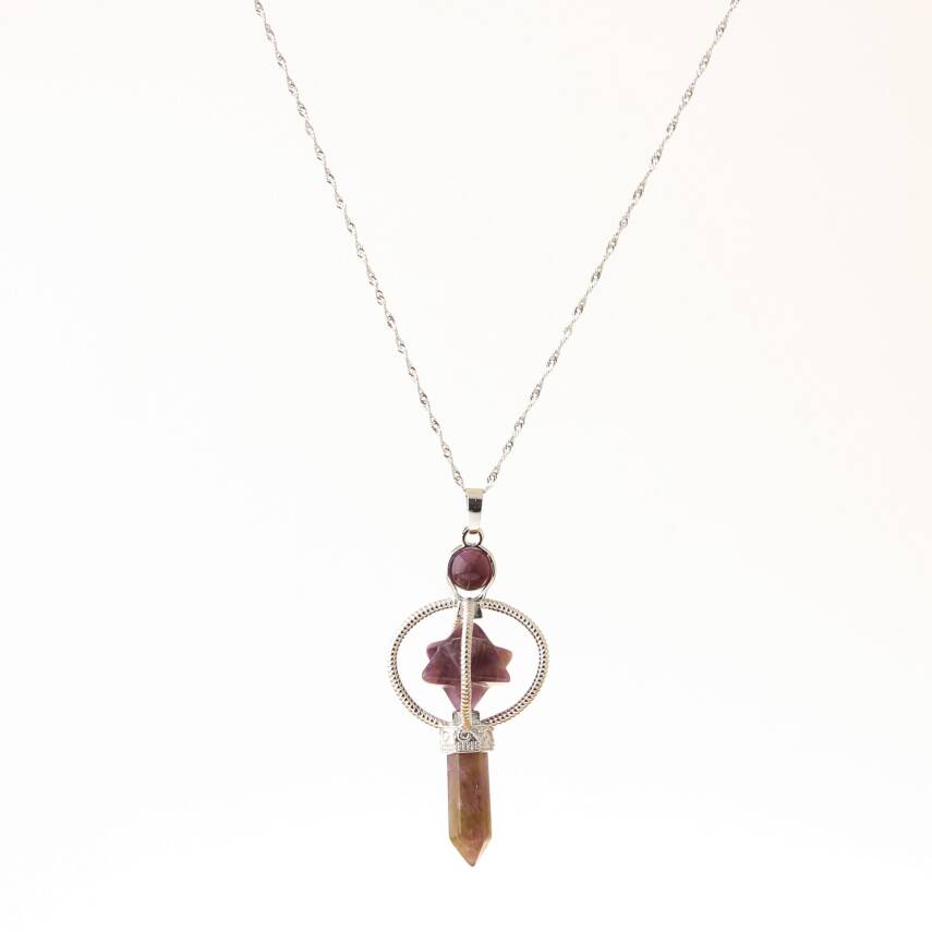 Ametist Doğal Taş Markapon Yıldızlı Kolye, Gümüş Zincir - 2