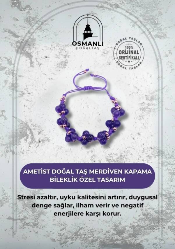 Ametist Doğal Taş Merdiven Kapama İpli Her Bileğe Uygun Bileklik - 2