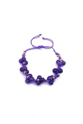 Ametist Doğal Taş Merdiven Kapama İpli Her Bileğe Uygun Bileklik - 3