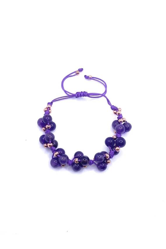 Ametist Doğal Taş Merdiven Kapama İpli Her Bileğe Uygun Bileklik - 3