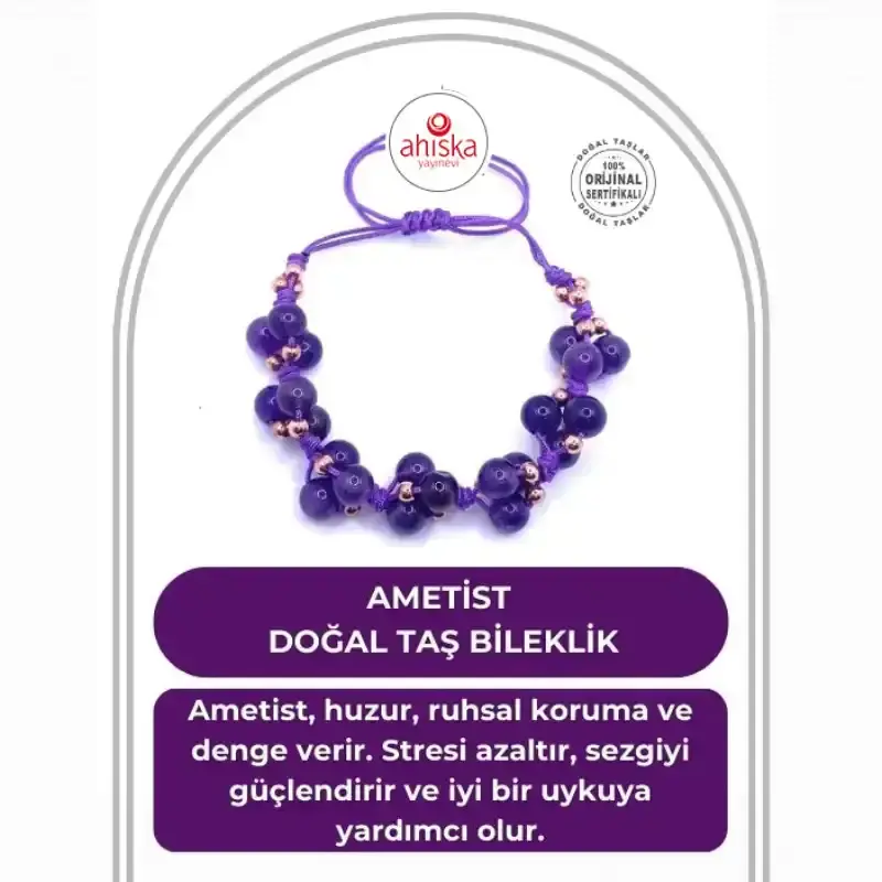 Ametist Doğal Taş Merdiven Kapama İpli Her Bileğe Uygun Bileklik - 1