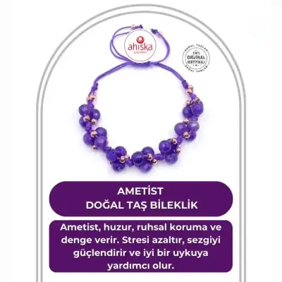 Ametist Doğal Taş Merdiven Kapama Naturel Büyük Kesim Ayarlanabilir Bileklik - Doğal Taş (1)