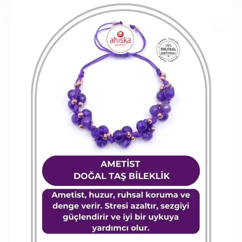 Ametist Doğal Taş Merdiven Kapama Naturel Büyük Kesim Ayarlanabilir Bileklik - 2
