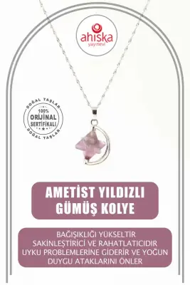 Ametist Doğal Taş Yıldızlı Kolye, Gümüş Zincir - Doğal Taş (1)