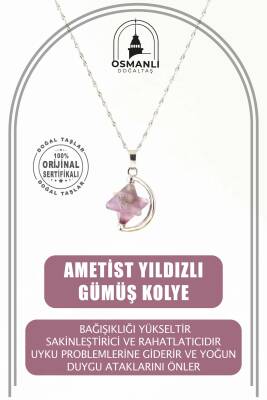 Ametist Doğal Taş Yıldızlı Kolye, Gümüş Zincir - Osmanlı Doğaltaş