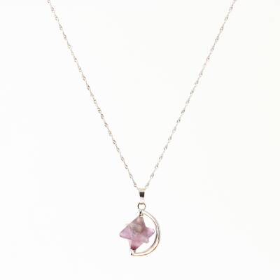 Ametist Doğal Taş Yıldızlı Kolye, Gümüş Zincir - 2