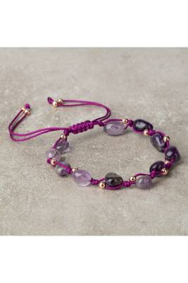 Ametist Natürel Kesim Doğal Taş Makrome Bileklik - 2