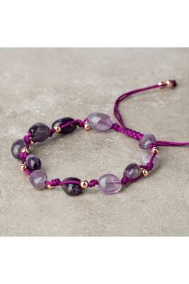 Ametist Natürel Kesim Doğal Taş Makrome Bileklik - 3