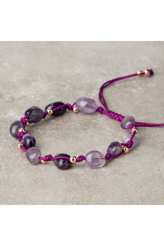 Ametist Natürel Kesim Doğal Taş Makrome Bileklik - 3