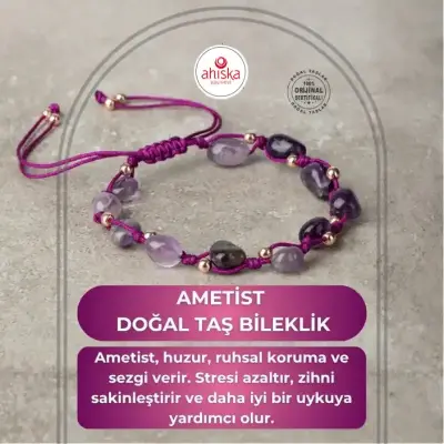 Ametist Natürel Kesim Doğal Taş Makrome Bileklik - 1