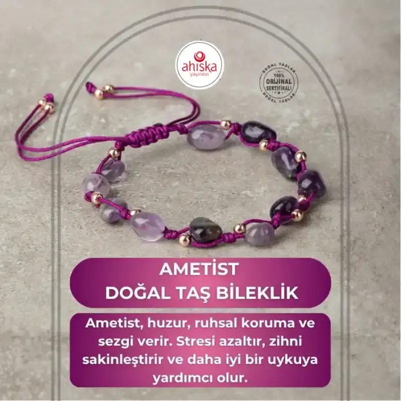 Ametist Natürel Kesim Doğal Taş Makrome Bileklik - 1