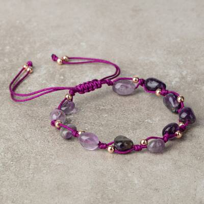 Ametist Natürel Kesim Doğal Taş Makrome Bileklik - 2