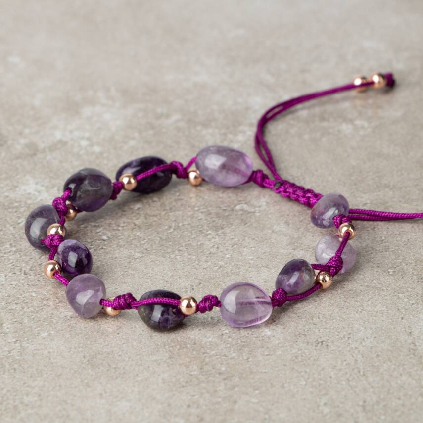 Ametist Natürel Kesim Doğal Taş Makrome Bileklik - 3