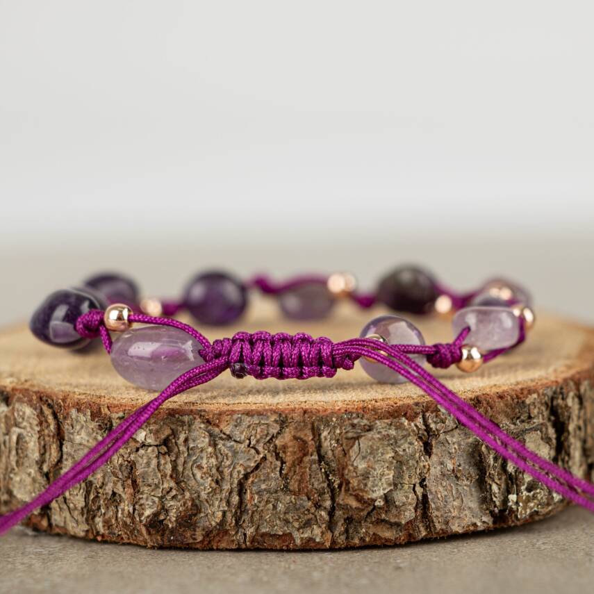 Ametist Natürel Kesim Doğal Taş Makrome Bileklik - 4